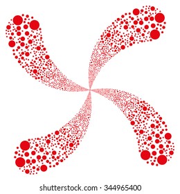 Bubble Fireworks Swirl With Four Petals vector illustration. Style is red flat circles, white background.