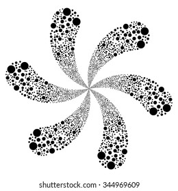 Bubble Fireworks Swirl With Six Petals 01 vector illustration. Style is black flat circles, white background.