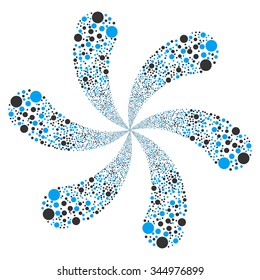 Bubble Fireworks Swirl With Six Petals 01 vector illustration. Style is blue and gray bicolor flat circles, white background.