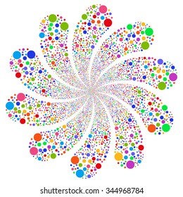 Bubble Fireworks Swirl With Ten Petals vector illustration. Style is bright multicolored flat circles, white background.