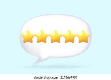 Bubble five yellow stars glossy colors. Achievements for games. Customer rating feedback concept from client about employee of website. Realistic 3d design. Vector for mobile applications.