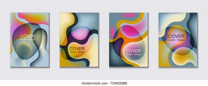 Bubble fluid gradient shapes trendy minimal A4 design for scientific cover, educational chemistry poster set. Trendy fluid colors hipster cover page layout backgrounds vector fashionable set.