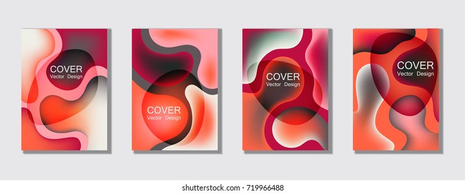 Bubble fluid gradient shapes trendy minimal A4 design for scientific cover, educational chemistry poster set. Trendy fluid colors hipster cover page layout backgrounds vector set in red colors.