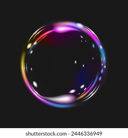 Bubble. Foam. Air soap bubble. Vector. Graphic art. Black background. Screensaver for web design.