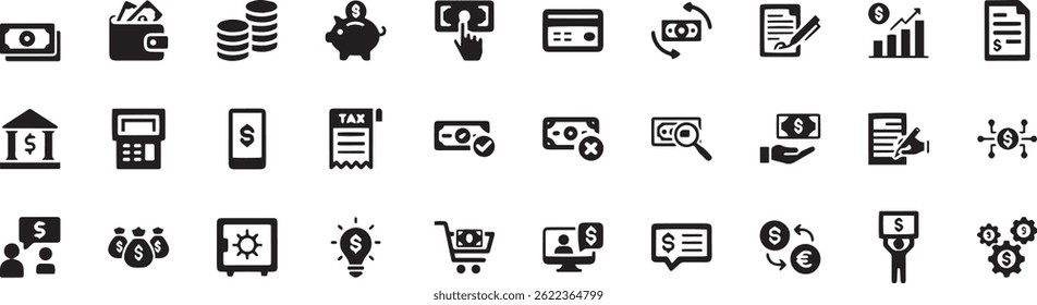 Bubble foam icon set. Vector glyph pictograms of water bubbles, sparkle, cleanliness, air movement, effervescent, underwater black silhouette illustration