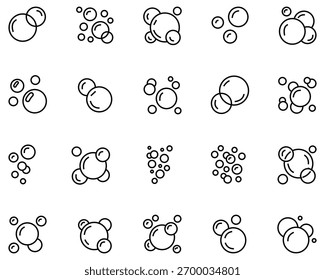 Conjunto de Ícones de Vetor de Bolha e Espuma - Ilustrações de Linha e Silhueta de Sabão, Água e Bolhas de Bebida Fizzy para Limpeza, Bebidas e Conceitos de Aquário