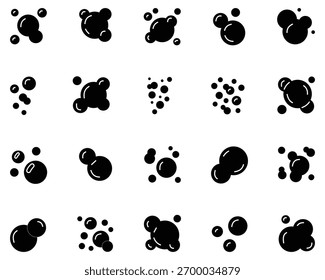 Conjunto de Ícones de Vetor de Bolha e Espuma - Ilustrações de Linha e Silhueta de Sabão, Água e Bolhas de Bebida Fizzy para Limpeza, Bebidas e Conceitos de Aquário