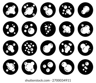 Conjunto de Ícones de Vetor de Bolha e Espuma - Ilustrações de Linha e Silhueta de Sabão, Água e Bolhas de Bebida Fizzy para Limpeza, Bebidas e Conceitos de Aquário