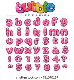 Bubble Font. Cartoon Bubblegum Inflate Sweet Girly Teenagers Vector Alphabet Isolated On White Background