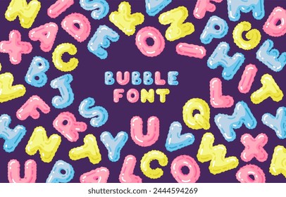 Bubble font. Children's alphabet. Vector template for cards, banners and layouts for social networks