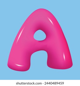 bubble font. glossy 3d pink super bubble font in plastic style. Alphabet font A. inflated balloon letters. trendy english type. realistic vector illustration