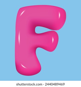 bubble font. glossy 3d pink super bubble font in plastic style. Alphabet font F. inflated balloon letters. trendy english type. realistic vector illustration