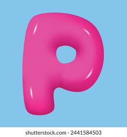 bubble font. glossy 3d pink super bubble font in plastic style. Alphabet font P. inflated balloon letters. trendy english type. realistic vector illustration