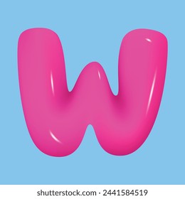 bubble font. glossy 3d pink super bubble font in plastic style. Alphabet font W. inflated balloon letters. trendy english type. realistic vector illustration