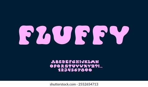 Bubble font. Typeface with balloon effect. Y2K alphabet. Wavy groovy letters. Bold typescript. Rounded font. Plump alphabet