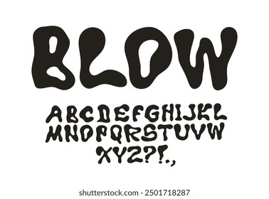 Bubble font. Typescript with liquid effect. Y2K alphabet. Wavy groovy letters. Black and white hand drawn typeface