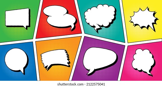 bubble frame. Cartoon banner with speech balloon retro element, communication and expression sticker. Vector set