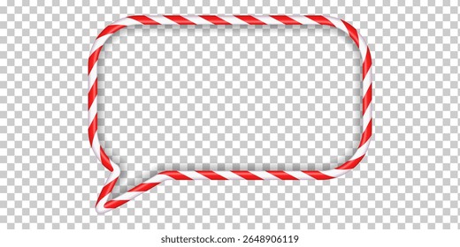 Bubble frame in the form of Christmas candy cane rectangle with red and white stripe. Christmas template for text. Striped lollipop cane pattern. Vector illustration isolated on transparent background