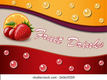 bubble fruit soda background with strawberry, orange, cherry