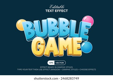 Bubble Game Text Effect Fun Comic Cartoon Style. Editable Text Effect Vector.