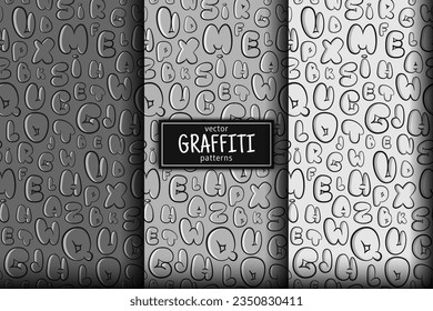 Bubble graffiti pattern set. Monochrome graffiti background with letters.
