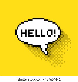 Bubble groet met Hi! , platte pixelillustratie. - Voorraadvector