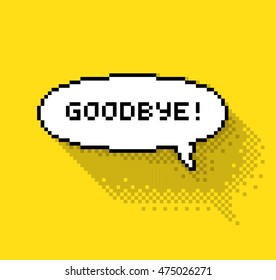 Bubble greeting with "So Long!" phase, flat pixel illustration. - Stock vector