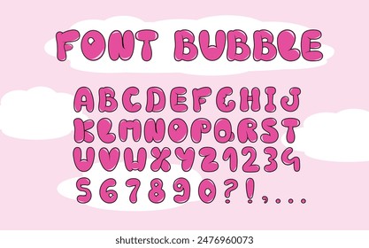 Bubble gum alphabet in trendy style. Graffiti. Shapes and elements in y2k retro design. Graffiti and tattoos. Handwritten font. 2000s. Set and collection. Doodle and hand drawn. Abstract words. Number