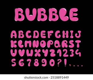 Bubble gum alphabet in trendy style. Abstract words. Groovy Inflatable. Graffiti. Shapes and elements. Y2k retro design style. Graffiti, tattoos. \font. 2000s. Set and collection. Doodle, hand drawn