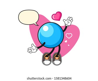 Bubble gum ball fall in love with speech bubble cartoon. Mascot Character vector.