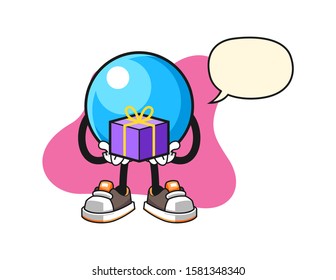 Bubble gum ball give a gift with speech bubble cartoon. Mascot Character vector.