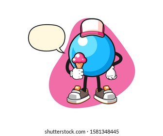 Bubble gum ball hold ice cream with speech bubble cartoon. Mascot Character vector.
