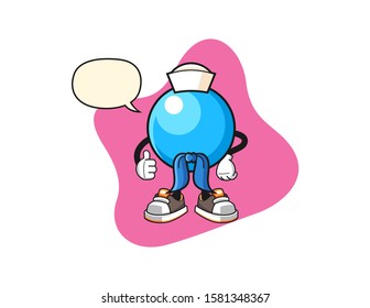 Bubble gum ball sailor man with speech bubble cartoon. Mascot Character vector.