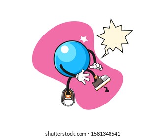 Bubble gum ball step on nail with speech bubble cartoon. Mascot Character vector.