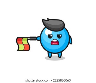bubble gum character as line judge hold the flag straight horizontally , cute style design for t shirt, sticker, logo element