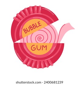 Bubble gum chewing candy. Bubblegum sugar desserts, marmalade. Sweet snack in pack for children. Vector illustrations isolated on the white background 
