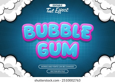 Bubble gum editable text effect with cloud decoration