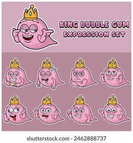 Bubble Gum Expression set. Mascot cartoon character for flavor, strain, label and packaging product. Vector Illustration.