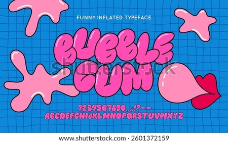 Bubble Gum Font Alphabet. Cute 3D Y2K Balloon Letters. Vector Playful Typography Design. Fun Pink Colored Bubblegum Font