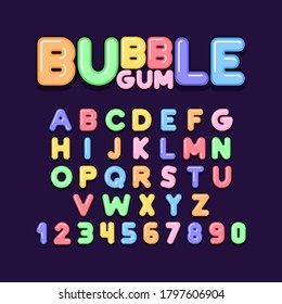 Bubble Gum font, alphabet, letters and numbers. flat style