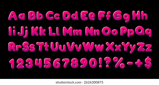Bubble gum font, brush candy. English alphabet and numbers sign. Vector illustration