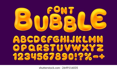 Bubble gum font, brush candy. English alphabet and numbers sign. Vector illustration
