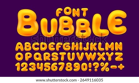 Bubble gum font, brush candy. English alphabet and numbers sign. Vector illustration