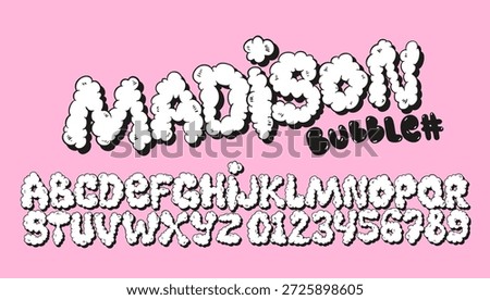 Bubble gum font design. Graffiti bubble alphabet set. Hand drawn balloon letters and numbers. Funky vector typeface.