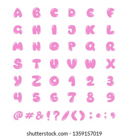 Bubble gum font design. Sweet ABC letters and numbers.