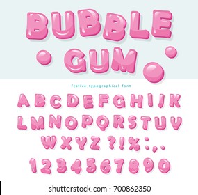 Bubble gum font design. Sweet ABC letters and numbers.