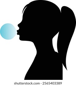  Bubble gum girl silhouette isolated on white background. Bubble girl sign vector illustration design