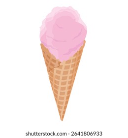 Bubble Gum ice cream scoop with a crisp waffle cone isolated on white background. Delicious ice cream. Tasty summer dessert icon for menu, packaging or food design. Vector illustration