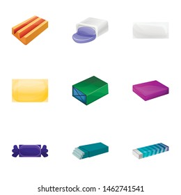 Bubble gum icon set. Cartoon set of 9 bubble gum vector icons for web design isolated on white background