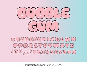 Tipo de letra de las letras de chicle, letras de burbuja 3D, alfabetos de dibujos animados en globo de burbuja rosa